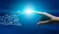 Science Concept. Human And Robot Hands Reaching Each Other