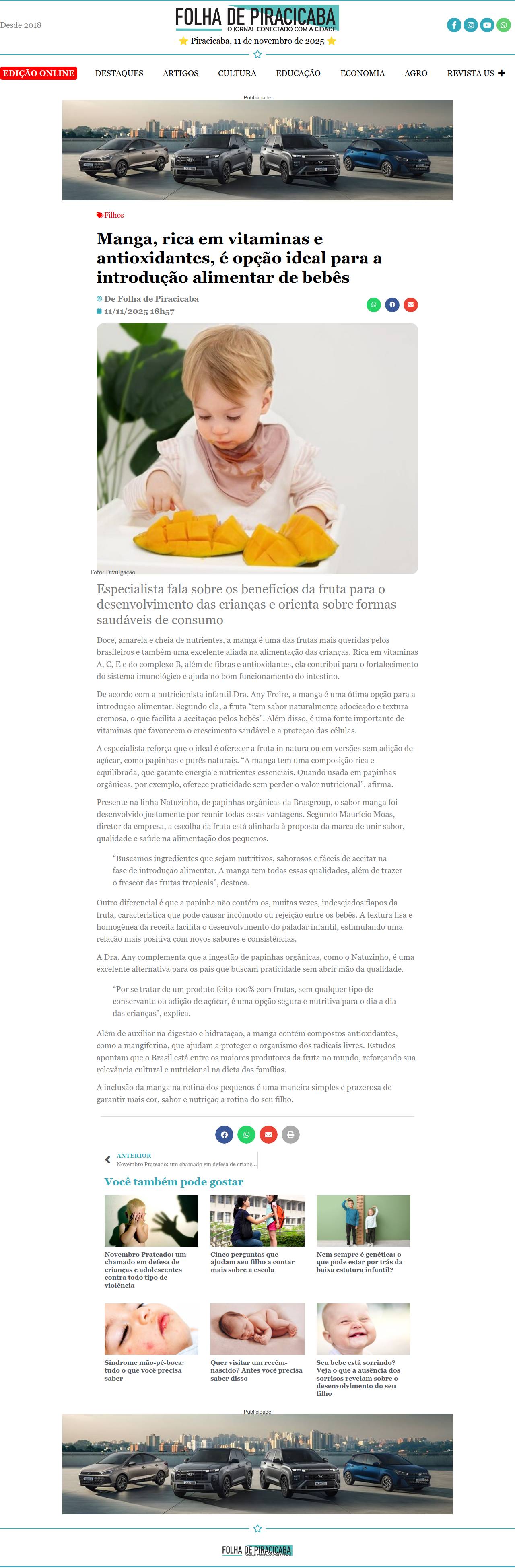 Manga rica em vitaminas e antioxidantes na alimentação de bebês — Natuzinho na mídia